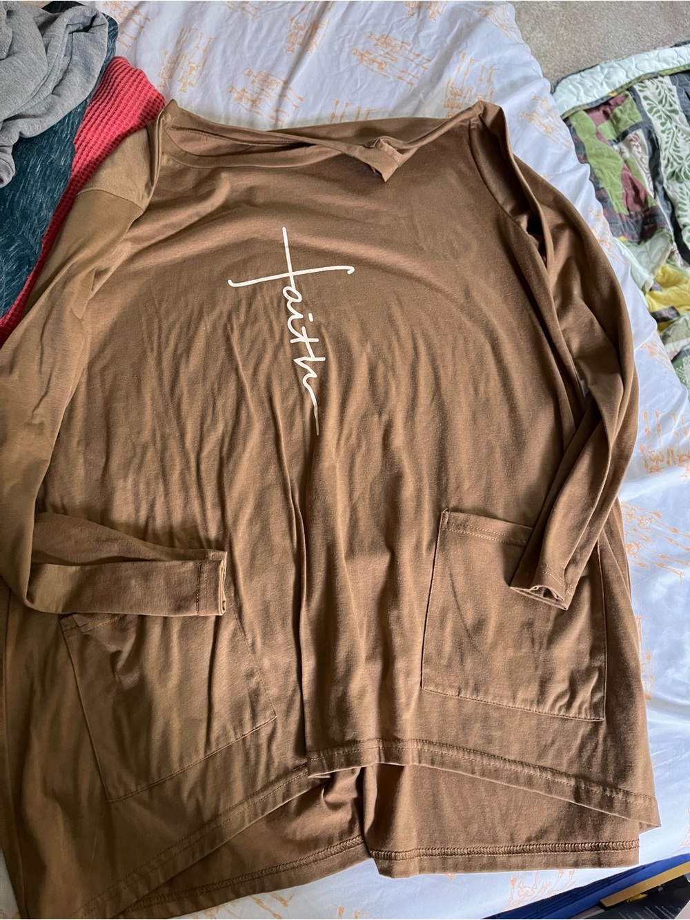 Faith Graphic Long-Sleeve Pocket Tee - Brown